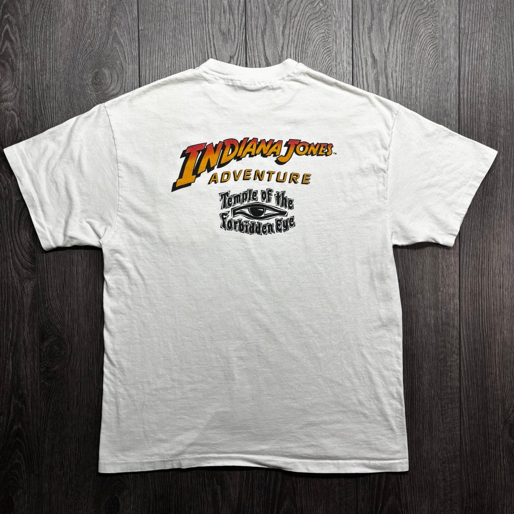 Vintage Indiana Jones Adventure Temple Forbidden Eye Crew Shirt Hanes XL White